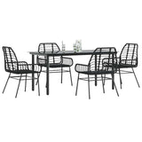 Set Mobili da Pranzo per Giardino 5 pz Nero Polyrattan Vetro