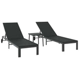 Lettino da Sole 2-persona 3 pcs Nero polyrattan
