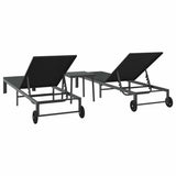 Lettino da Sole 2-persona 3 pcs Nero polyrattan