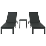 Lettino da Sole 2-persona 3 pcs Nero polyrattan