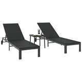 Lettino da Sole 2-persona 3 pcs Nero polyrattan