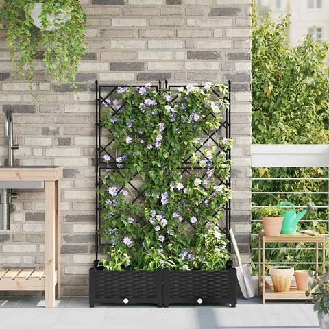 Vaso da Giardino con Trellis 2 pcs Nero 80 x 40 x 125.5 cm PP