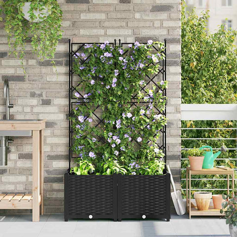 Vaso da Giardino con Trellis 2 pcs Nero 80 x 40 x 143 cm PP