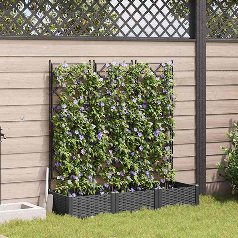 Vaso da Giardino con Trellis 3 pcs Nero 120 x 40 x 125.5 cm PP