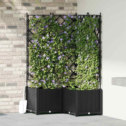 Vaso da Giardino con Trellis 3 pcs Nero 80 x 80 x 143 cm PP