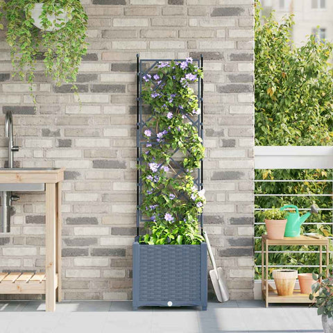 Vaso da Giardino con Trellis Grigio chiaro 40 x 40 x 143 cm PP