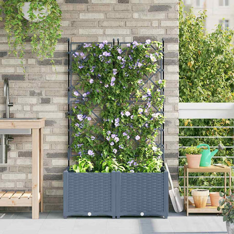 Vaso da Giardino con Trellis 2 pcs Grigio chiaro