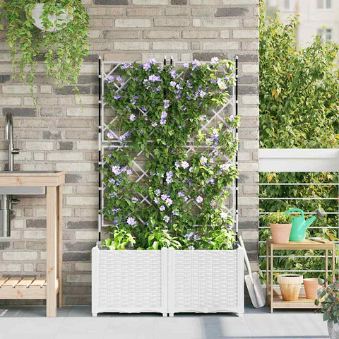Vaso da Giardino con Trellis 2 pcs Bianco 80 x 40 x 143 cm PP