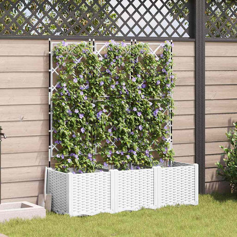 Vaso da Giardino con Trellis 3 pcs Bianco 120 x 40 x 143 cm PP