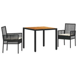 Set da Pranzo per Giardino 3 pcs Nero polyrattan