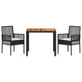 Set da Pranzo per Giardino 3 pcs Nero polyrattan