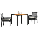 Set da Pranzo per Giardino 3 pcs Nero polyrattan