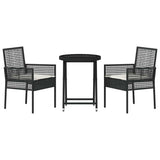 Set Bistro da Giardino 3 pcs Nero polyrattan