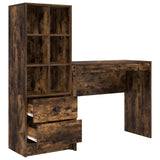 Scrivania con cassetto con lo scaffale 2 pcs Rovere fumé