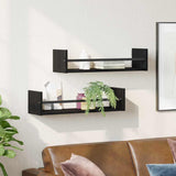 Scaffale da parete 2 pcs Rovere Nero 60 x 16 x 14 cm