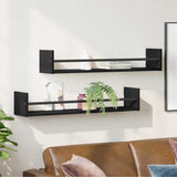 Scaffale da parete 2 pcs Rovere Nero 80 x 16 x 14 cm