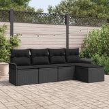 Divano da esterno con cuscino 5 pcs Nero polyrattan