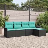Set Divano da Giardino con cuscino 5 pcs Nero polyrattan