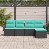 Set Divano da Giardino con cuscino 5 pcs Nero polyrattan