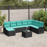 Set Divano da Giardino con cuscino 9 pcs Nero polyrattan