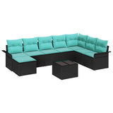 Set Divano da Giardino con cuscino 9 pcs Nero polyrattan