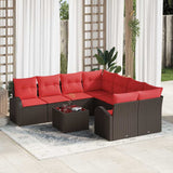 Set di divani 9 pcs Marrone e Rosso Poliestere