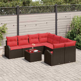 Set di divani 9 pcs Marrone e Rosso Poliestere