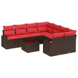 Set di divani 9 pcs Marrone e Rosso Poliestere