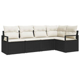 Set di divani con cuscino 5 pcs Nero polyrattan
