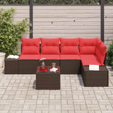 Set Divano da Giardino con cuscino 6 pcs Marrone polyrattan