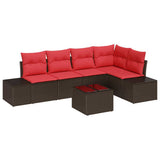 Set Divano da Giardino con cuscino 6 pcs Marrone polyrattan