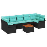 Set Divano da Giardino con cuscino 8 pcs Nero polyrattan