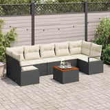 Set Divano da Giardino con cuscino 8 pcs Nero polyrattan