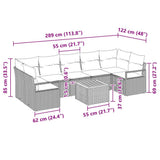 Set Divano da Giardino con cuscino 8 pcs Nero polyrattan