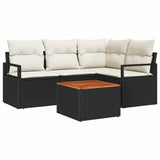 Set Divano da Giardino con cuscino 5 pcs Nero polyrattan