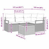 Set Divano da Giardino con cuscino 5 pcs Nero polyrattan