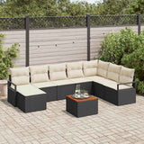 Set Divano da Giardino con cuscino 9 pcs Nero polyrattan