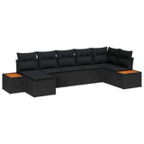 Set Divano da Giardino con cuscino 7 pcs Nero Poly Rattan
