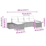 Set Divano da Giardino con cuscino 6 pcs Nero polyrattan