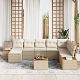Set Divano da Giardino con cuscino 9 pcs Beige Poly Rattan