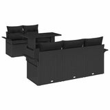 Set Divano da Giardino con cuscino 6 pcs Nero polyrattan