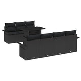 Set Divano da Giardino con cuscino 8 pcs Nero polyrattan