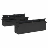 Set Divano da Giardino con cuscino 9 pcs Nero polyrattan