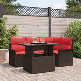 Set Divano da Giardino con cuscino 5 pcs Marrone polyrattan