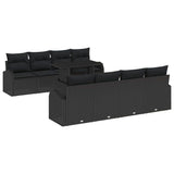 Set Divano da Giardino con cuscino 7 pcs Nero Poly Rattan