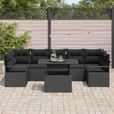 Set Divano da Giardino con cuscino 8 pcs Nero polyrattan