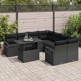 Set Divano da Giardino con cuscino 9 pcs Nero polyrattan