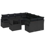 Set Divano da Giardino con cuscino 9 pcs Nero polyrattan