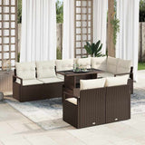 Set Divano da Giardino 9 pcs Marrone e crema polyrattan