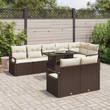Set Divano da Giardino 9 pcs Marrone e crema polyrattan